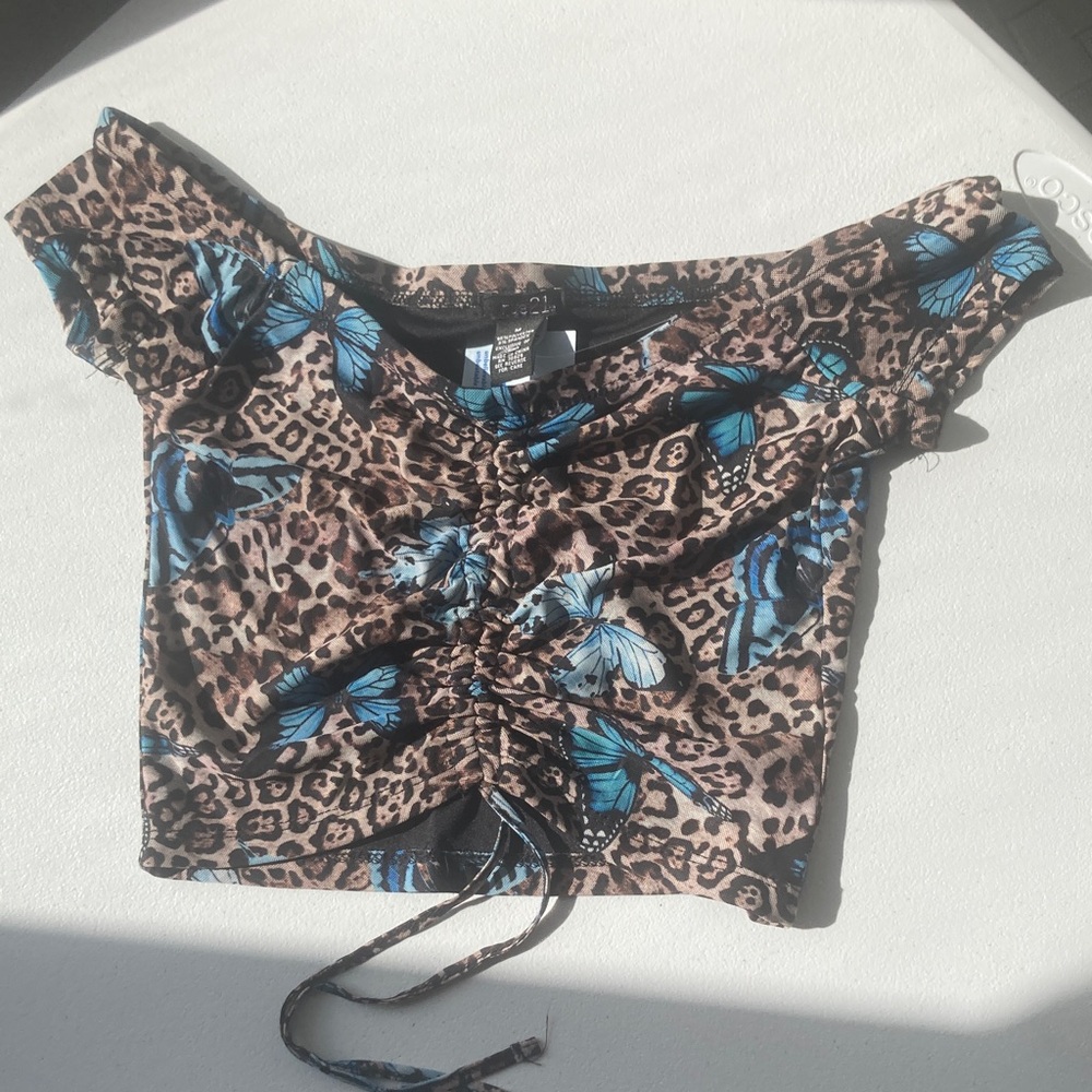 Rue21 top Butterfly animal print cinch string in front casual boho M jr - Picture 8 of 17